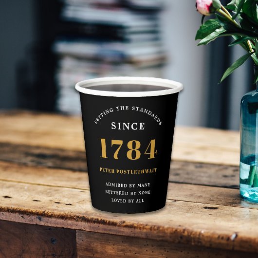 Gobelets En Papier Fête d'anniversaire Black Gold Chaque année