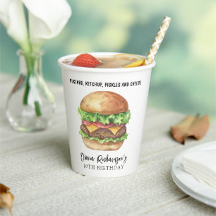 Gobelets En Papier Fête d'anniversaire Burger Aquarelle