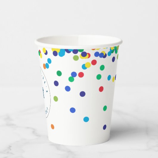Gobelets En Papier Fête d'anniversaire, Confetti couleur primaire (Gauche)