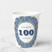 Gobelets En Papier Fête d'anniversaire de 100 ans d'Hydrangea Bleu Fl (Verso)