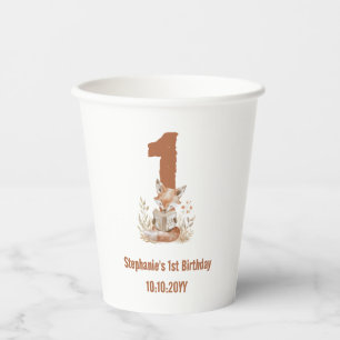 Gobelets En Papier Fête d'anniversaire de 1 an Renard des Bois lisant