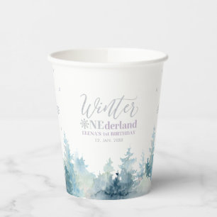 Gobelets En Papier Fête d'anniversaire de 1 an Silver Purple Winter O