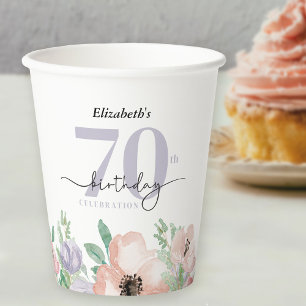Gobelets En Papier Fête d'anniversaire de 70 ans au thème floral past