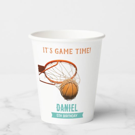 Gobelets En Papier Fête d'anniversaire de basket-ball (Recto)