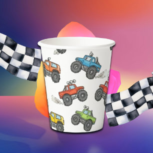 Gobelets En Papier Fête d'anniversaire de camions monstres amusants