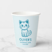Gobelets En Papier Fête d'anniversaire de chat bleu avec chaton coule (Recto)