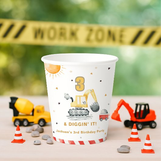 Gobelets En Papier Fête d'anniversaire de construction jaune fou