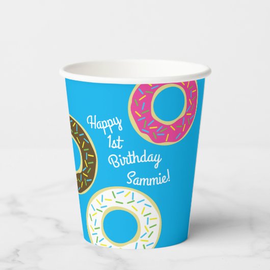 Gobelets En Papier Fête d'anniversaire de Donut (Verso)