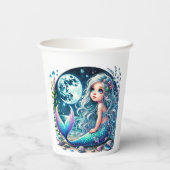 Gobelets En Papier Fête d'anniversaire de fille sirène lunatique (Verso)