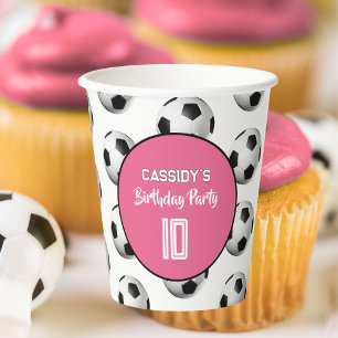 Gobelets En Papier Fête d'anniversaire de footballeuse rose