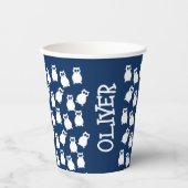 Gobelets En Papier Fête d'anniversaire de la Chouette Bleue et Blanch (Recto)