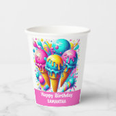 Gobelets En Papier Fête d'anniversaire de la crème glacée (Recto)