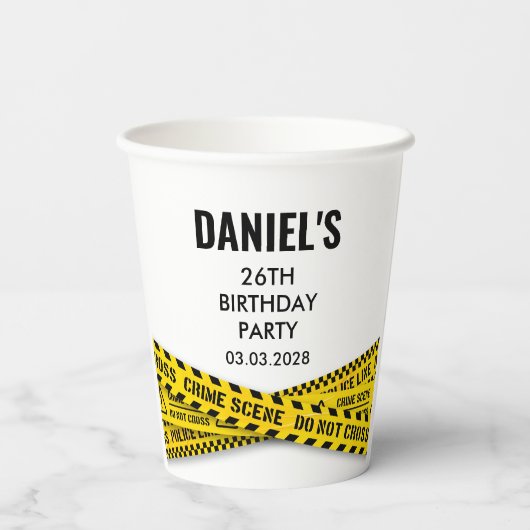 Gobelets En Papier Fête d'anniversaire de la police avec ligne jaune (Verso)