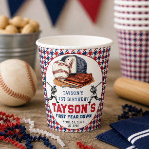 Gobelets En Papier Fête d'anniversaire de la première année de baseba