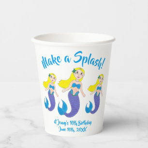 Gobelets En Papier Fête d'anniversaire de la Sirène de natation