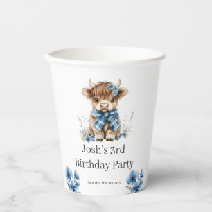 Gobelets En Papier Fête d'anniversaire de la vache Blue Highland