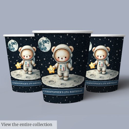 Gobelets En Papier Fête d'anniversaire de l'astronaute Teddy Bear per