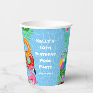 Gobelets En Papier Fête d'anniversaire de natation à la piscine amusa