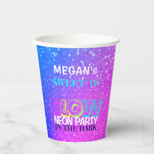 Gobelets En Papier Fête d'anniversaire de Neon glow Sweet sixteen