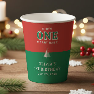 Gobelets En Papier Fête d'anniversaire de Noël 1ère année Fête Rouge