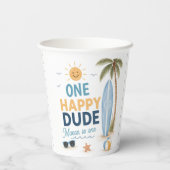 Gobelets En Papier Fête d'anniversaire de surf One Happy Dude (Verso)