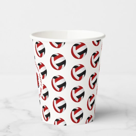 Gobelets En Papier fête d'anniversaire de volley-ball noir rouge (Gauche)