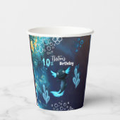 Gobelets En Papier Fête d'anniversaire du néon bleu foncé Axolotl (Verso)