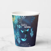 Gobelets En Papier Fête d'anniversaire du néon bleu foncé Axolotl (Recto)
