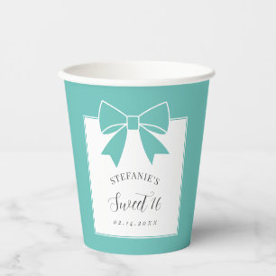 Gobelets En Papier Fête d'anniversaire élégante sarcelle bleue bow sw