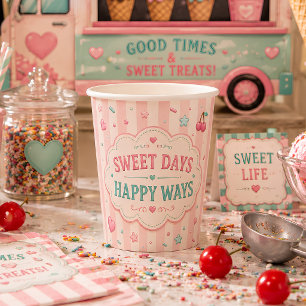 Gobelets En Papier Fête d'anniversaire glace pastel rétro