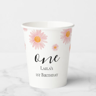Gobelets En Papier Fête d'anniversaire Groovy Daisy Blush Rose