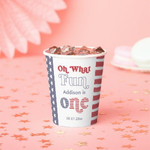 Gobelets En Papier Fête d'anniversaire Groovy Font Rouge Blanc Bleu 1