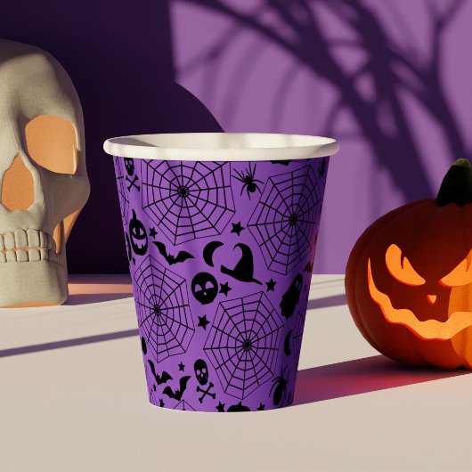 Gobelets En Papier Fête d'anniversaire Halloween noire et violette ef