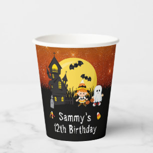 Gobelets En Papier Fête d'anniversaire Halloween Sorcière Fantôme Ora