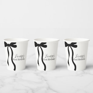 Gobelets En Papier Fête d'anniversaire minimaliste avec un nœud noir