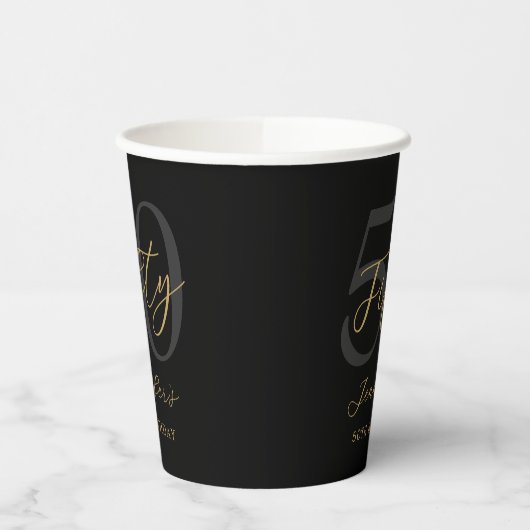 Gobelets En Papier Fête d'anniversaire moderne Black and Gold Elegant (Gauche)