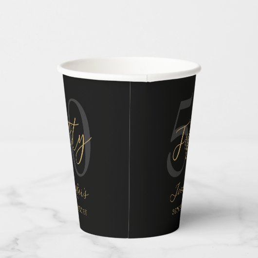 Gobelets En Papier Fête d'anniversaire moderne Black and Gold Elegant (Droite)