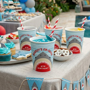 Gobelets En Papier Fête d'anniversaire Morsure de requin tout âge