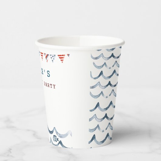 Gobelets En Papier Fête d'anniversaire nautique aquarelle (Gauche)