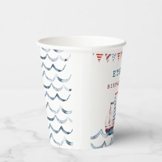 Gobelets En Papier Fête d'anniversaire nautique aquarelle (Droite)