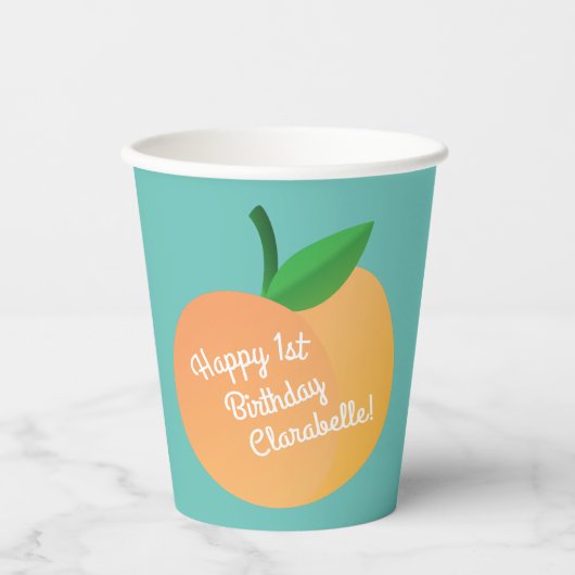 Gobelets En Papier Fête d'anniversaire Peach (Recto)