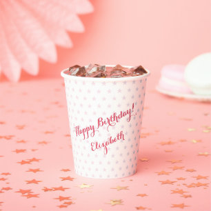 Gobelets En Papier Fête d'anniversaire personnalisée avec étoiles ros