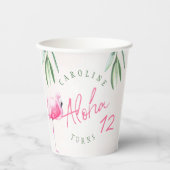 Gobelets En Papier Fête d'anniversaire personnalisée en rose tropical (Recto)