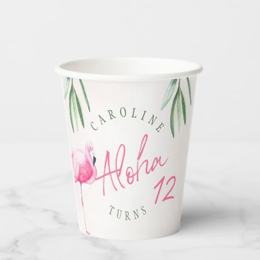 Gobelets En Papier Fête d'anniversaire personnalisée en rose tropical (Recto)