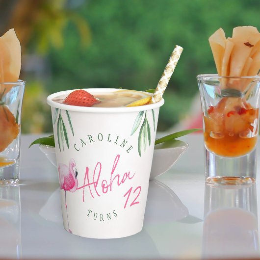 Gobelets En Papier Fête d'anniversaire personnalisée en rose tropical