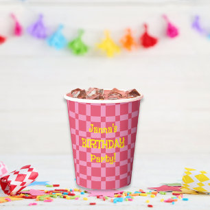 Gobelets En Papier Fête d'anniversaire personnalisée rose À damiers M