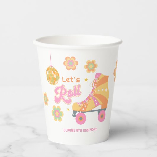 Gobelets En Papier Fête d'anniversaire Roll Girl Roller Skating (Recto)