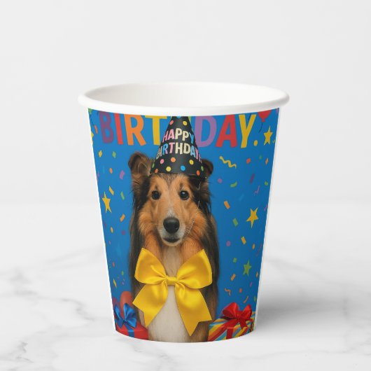 Gobelets En Papier Fête d'anniversaire Sheltie (Recto)