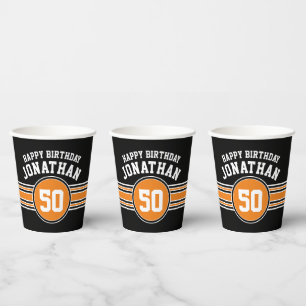 Gobelets En Papier Fête d'anniversaire Sportpes & Age - Orange Black