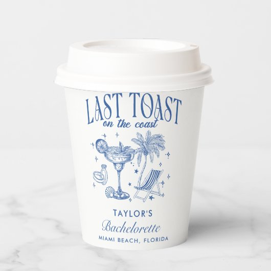 Gobelets En Papier Fête de Bachelorette Côtière Moderne Cocktail Bleu (Recto)